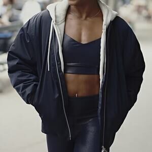 Athleta x Simone Biles Sateen Bomber Jacket Pristine Black NWT Size M